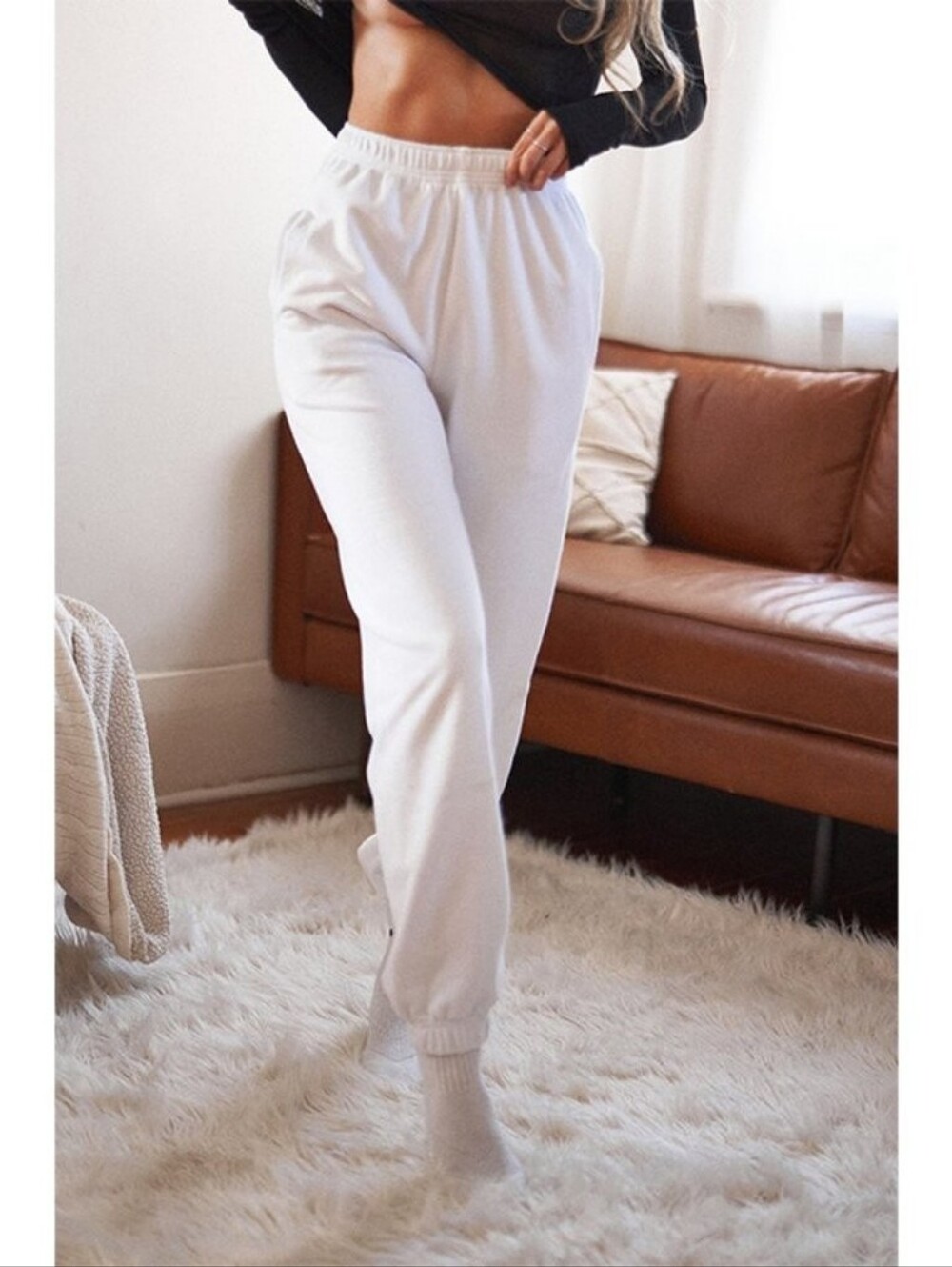 SNDYS Fleece Dove White drawstring jogger sweatpants